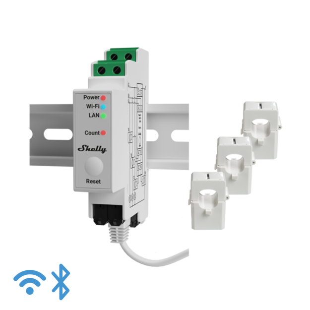SHELLY PRO 3EM 120A Elektroměr třífázový na DIN lištu SHELLY PRO 3EM 120A Elektroměr třífázový na DIN lištu